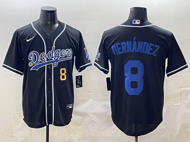 Men Los Angeles Dodgers 8 Hernandez Black blue Three generations Nike 2025 MLB Jersey style 2